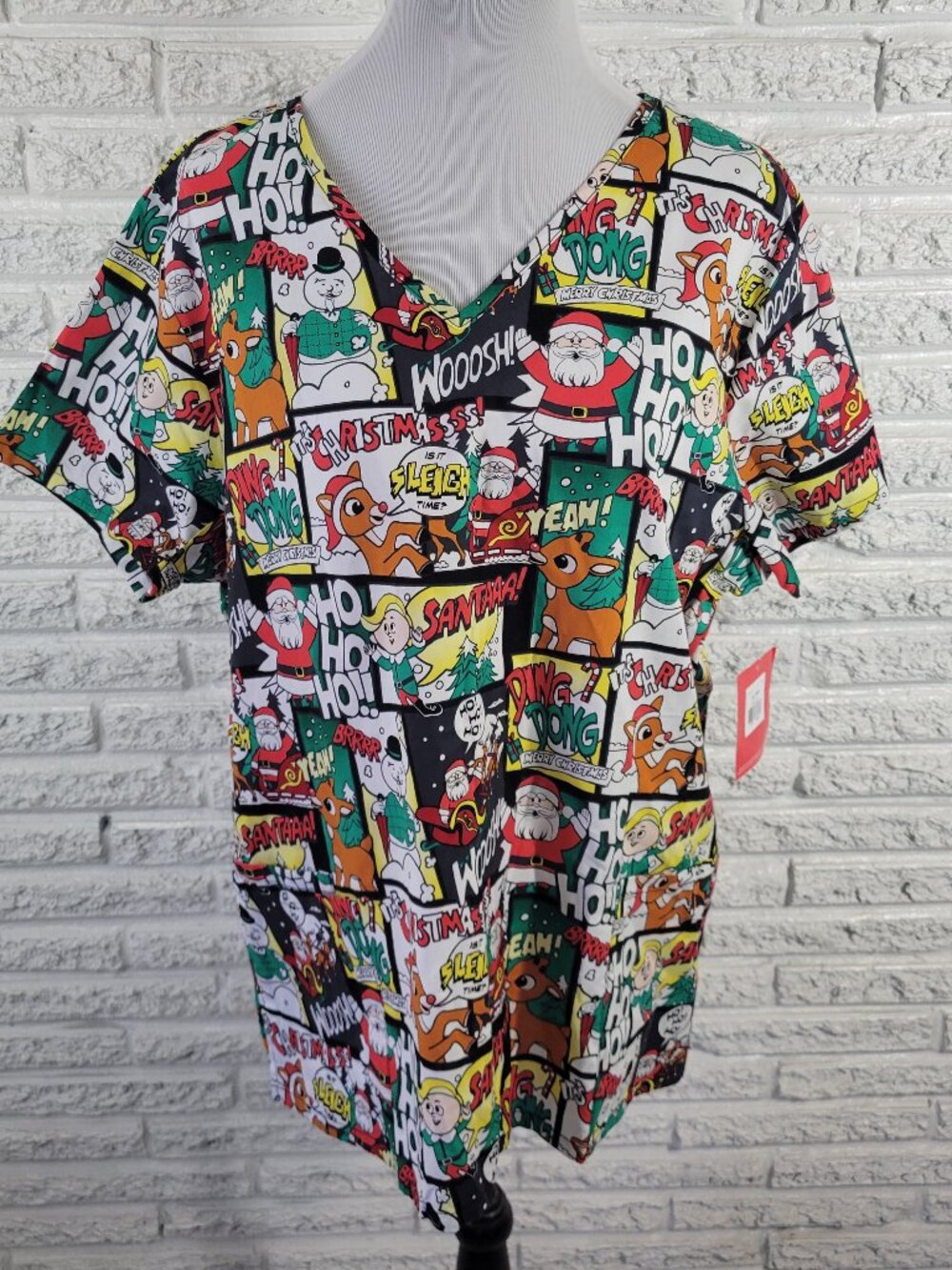 Rudolph Red Nosed Reindeer Christmas Scrub Top XL Unisex Cotton NOV90E